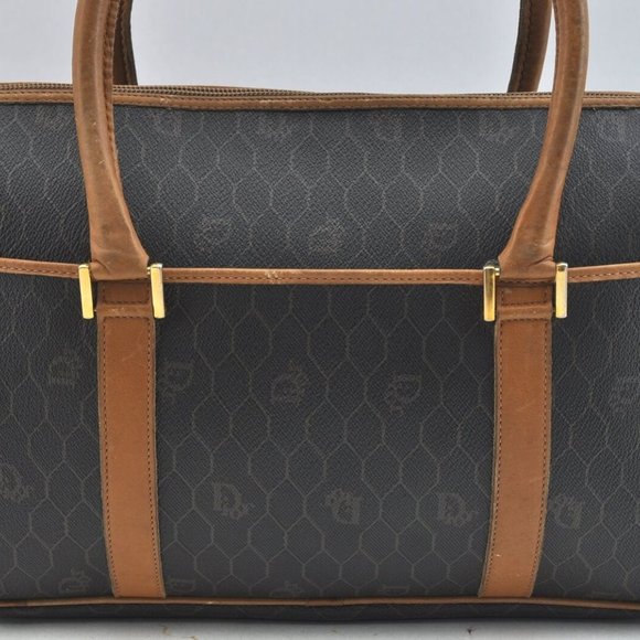 Auth Christian Dior Honeycomb Hand Tote Bag PVC Leather Black Brown - Picture 2 of 12